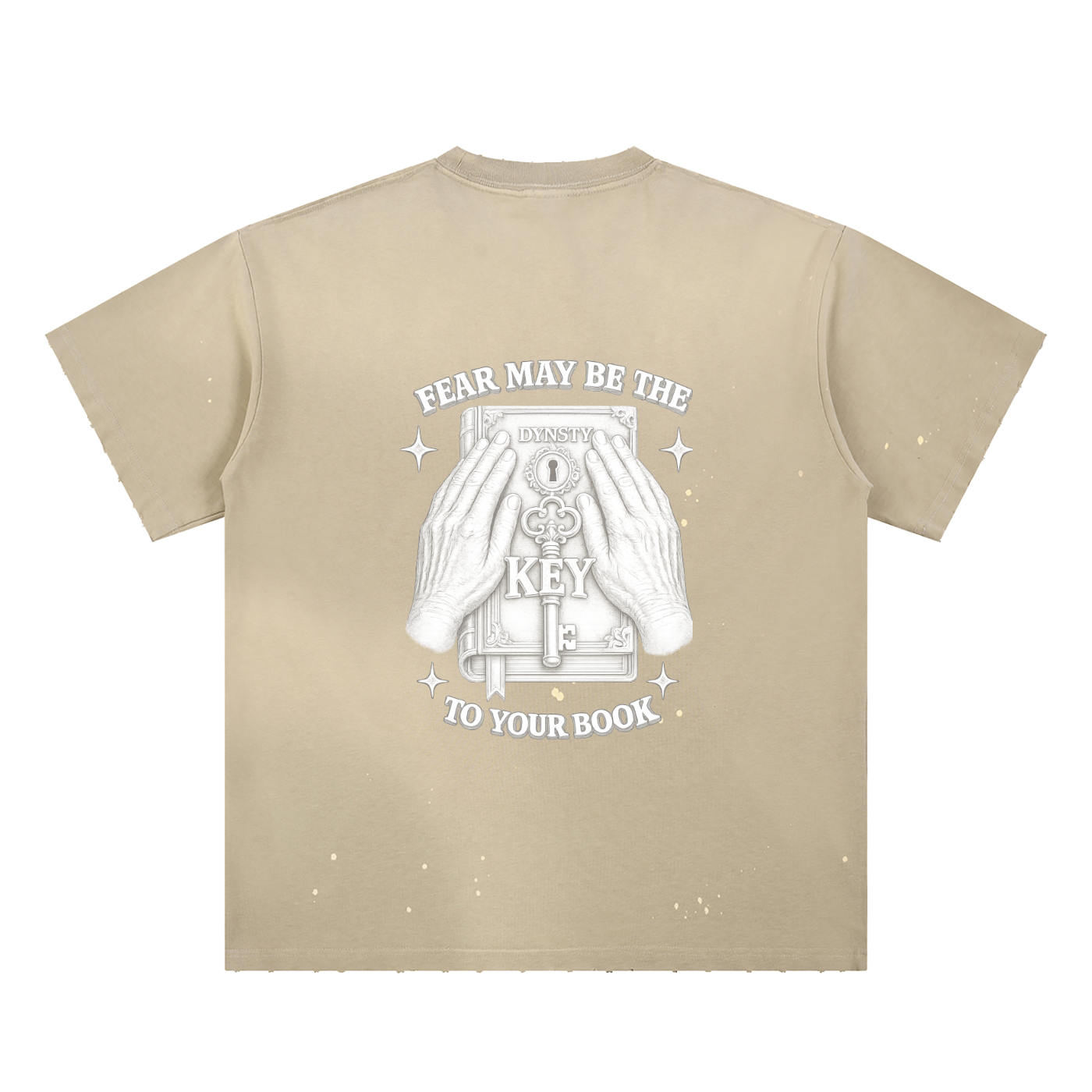 Hand-Frayed Sunfade Paint Splatter T-Shirt "Fear May Be The Key"
