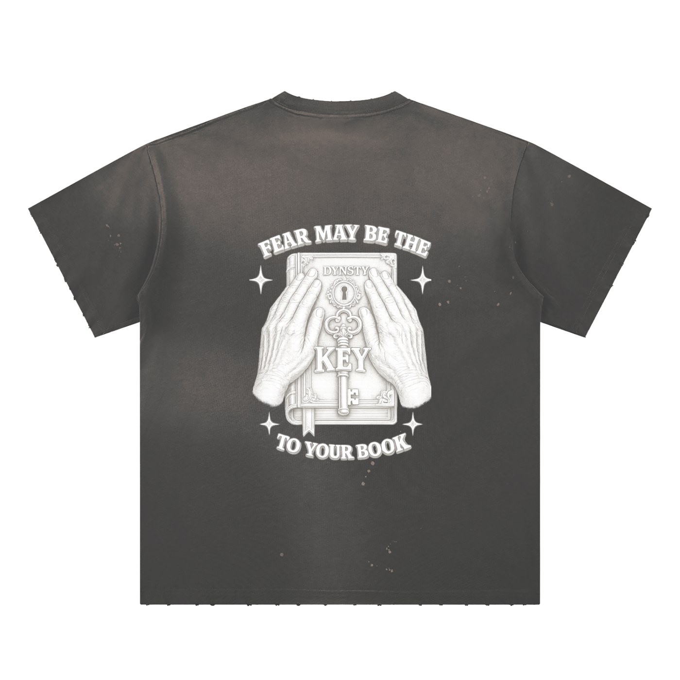 Hand-Frayed Sunfade Paint Splatter T-Shirt "Fear May Be The Key"